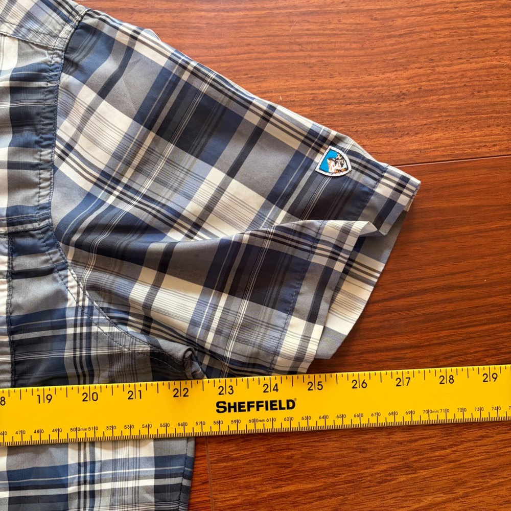 Kuhl Mens Short Sleeve Button Down Plaid Hiking Shirt Blue Grey Medium - Picture 5 of 6